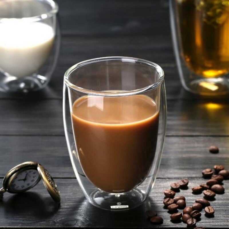 Dubbele Muur Handgemaakte Glas Hittebestendig Koffie Drinken Cup Geïsoleerde Clear Glas Drinkware