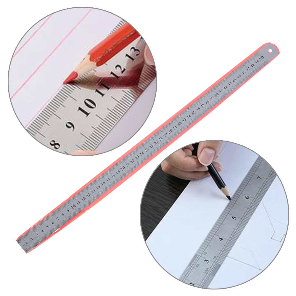 30cm 12"/50cm 20" Precision Metal Measuring Tool Student Stationery Straight Ruler Metric Imperial Stainless Steel Double Sided