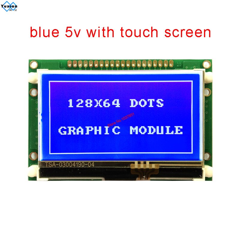 lcd module 12864 cog Graphic display 72x39mm ST7565P parallel serial SPI 3.3V 5v blue white and black touch screen LG12864U: blue 5v touch