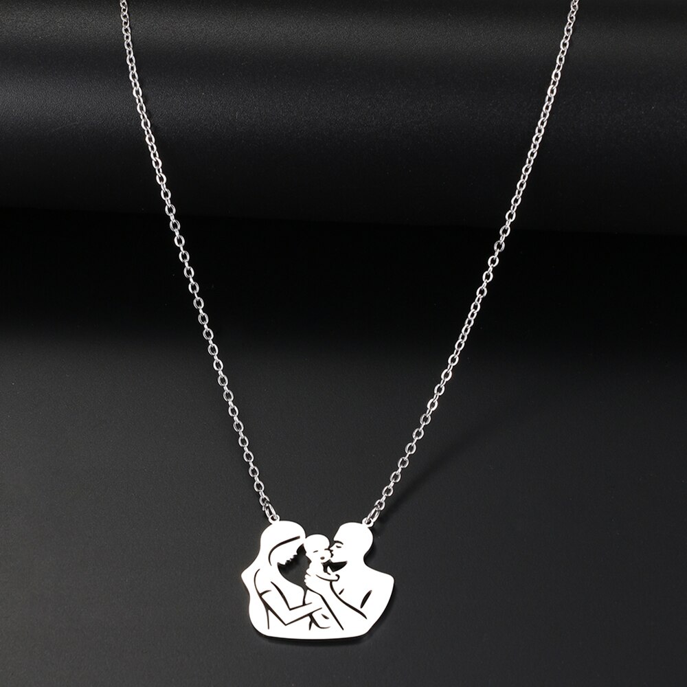 Edelstahl Halsketten Familie Liebe Anhänger Choker männer Kette Halskette Für Frauen Schmuck Party Mama Ein stück: Silver