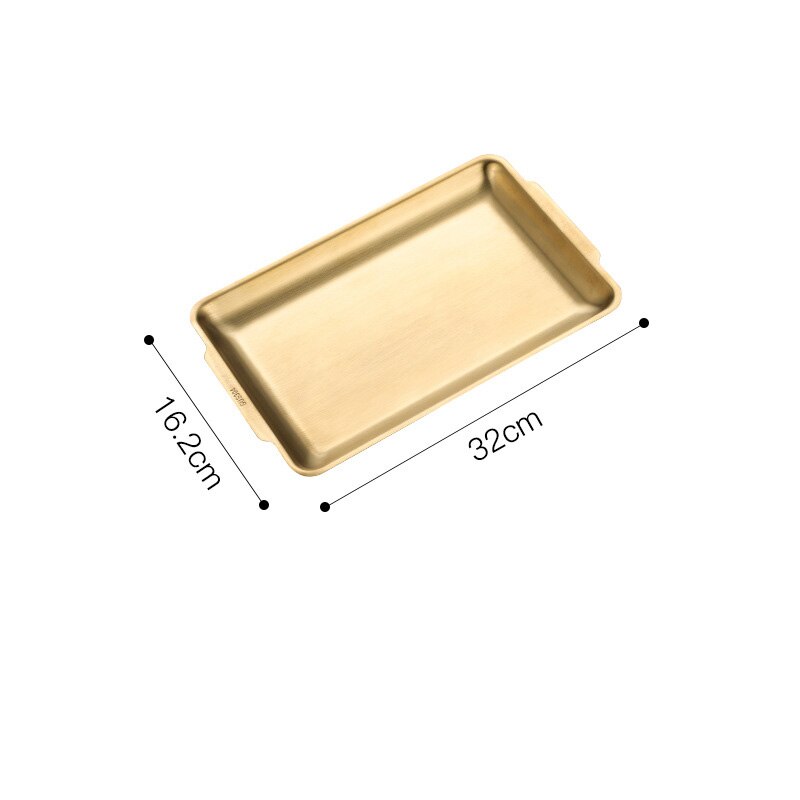 304 Stainless Steel Dinner Plates Rectangular Gold Serving Tray Dessert Cake Snack Dishes Barbecue Sushi Dessert Kitchen Plates: Gold-32x16cm