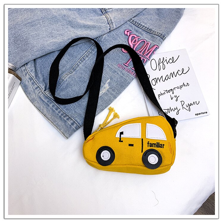 Mini Bag Eccentric Personality Hong Kong Style Girl's Bag Car Canvas Messenger Bag Children's Bag: YELLOW