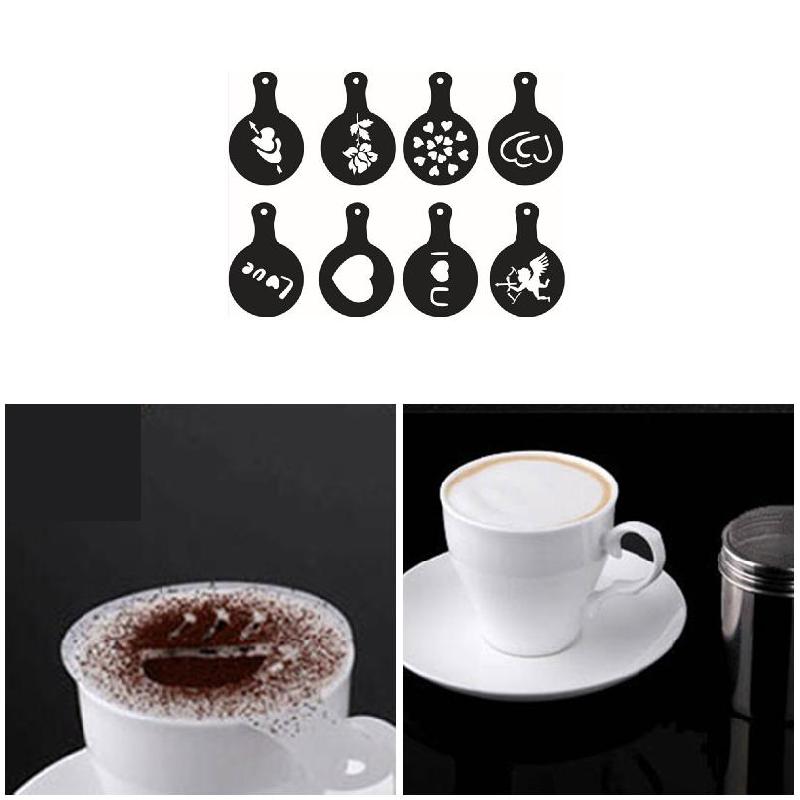 Nouvel outil de décoration en plastique, modèle de Cupcake, pochoir Barista fantaisie Cappuccino, 8 pièces