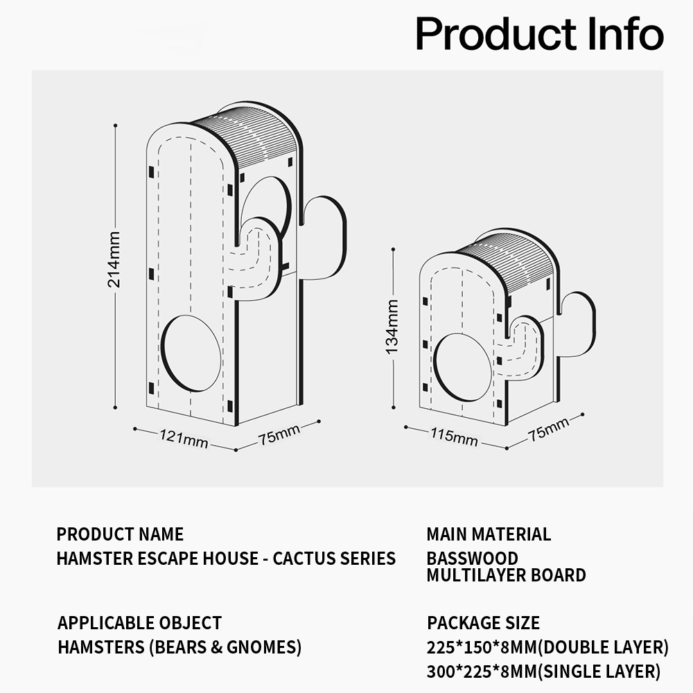Jaula de madera para hámster para mascotas pequeñas, casa de cactus, refugio para escalar ardilla, escondite para roedores, nido de madera, accesorios para hámster,
