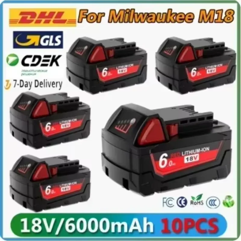 6,0 Ah M18 Akku für Milwaukee 18 V Li-Ion M18B5 48-11-1860 48-11-1850 48-11-1840 48-11-1830 48-11-1820 Ersatzbatterien