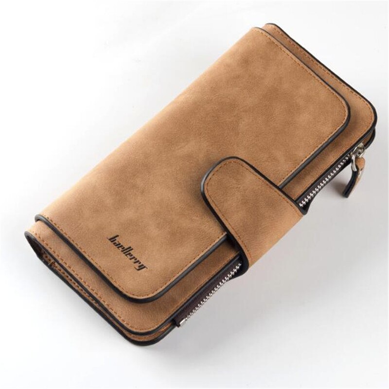 Women Wallets Dull Polish Leather Wallet Double Zipper Day Clutch Purse Wristlet Portefeuille Handbags Carteira Feminina: Brown-2