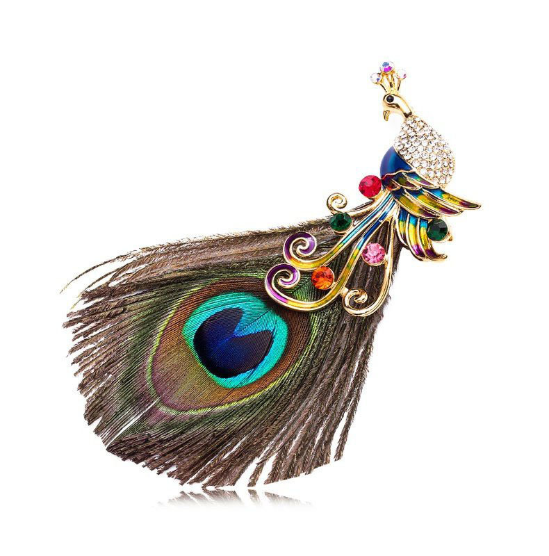 Grande broche de luxe en plumes de paon, nouvelle broche en strass, Vintage, élégance, Banquet, mariage, Corsage, manteau, boucle de châle: Couleur or jaune pâle