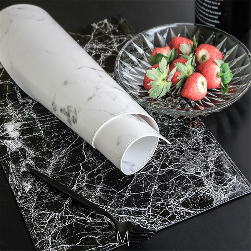 Tafel Mat Lederen Eettafel Placemats Hittebestendige Anti-Slip Keuken Placemats Gemarmerd Leer Placemat