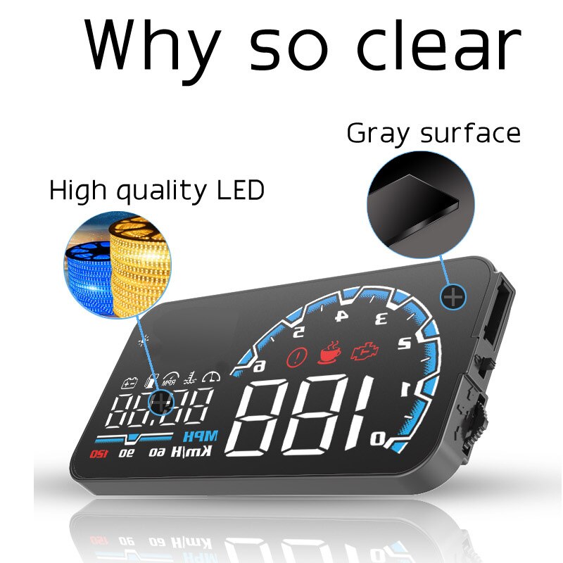Digitale Auto Tacho 5 Zoll HUD OBD2 Auto Geschwindigkeit Windschutzscheibe Projektor Überdrehzahl Alarm Smart OBD2 EUOBD Universal
