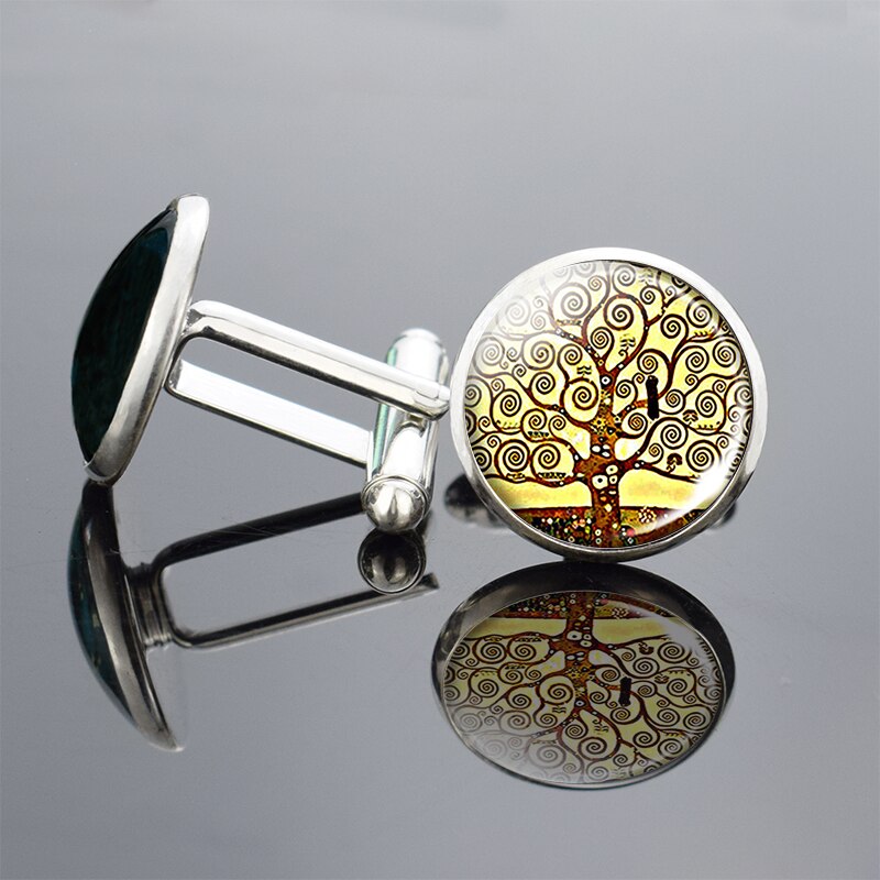 Sølv livets tre kunst trykk mansjettknapper menn mansjettknapper glass cabochon mansjettknapper yinyang tre mansjettknapper bryllupsnåler smykker: 11