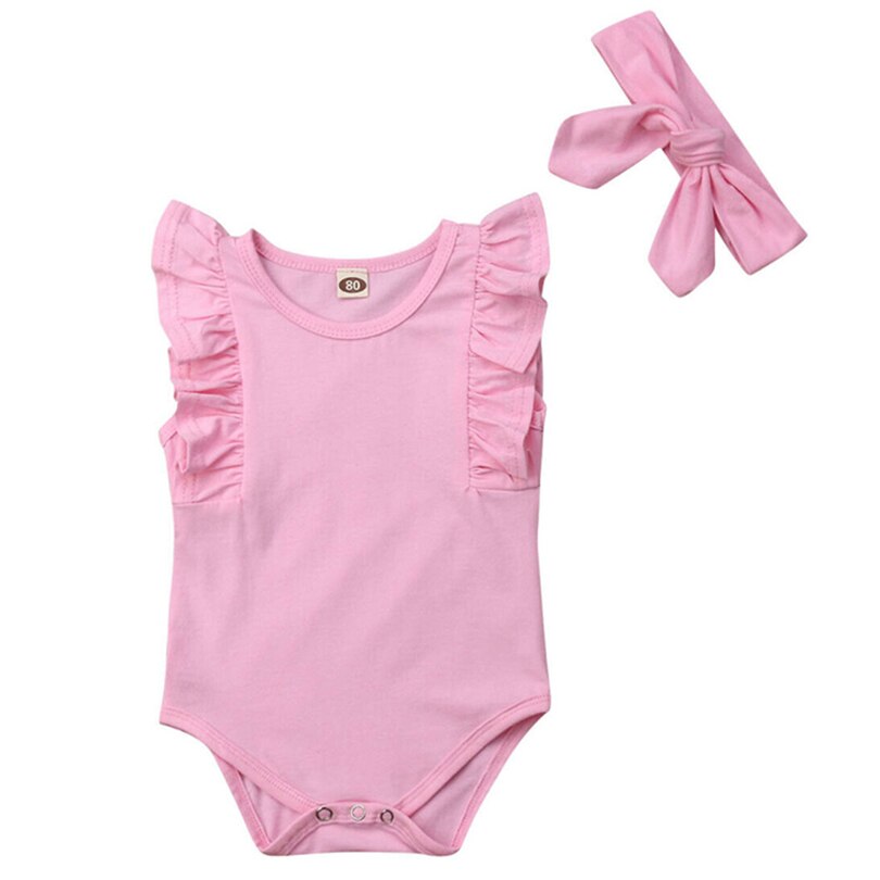 Infant Baby Mädchen Ärmellose Einfarbig Rüschen Body Body Neugeborenen Sommer Casual Kleidung + Stirnband Outfits 6-24 Monat a20