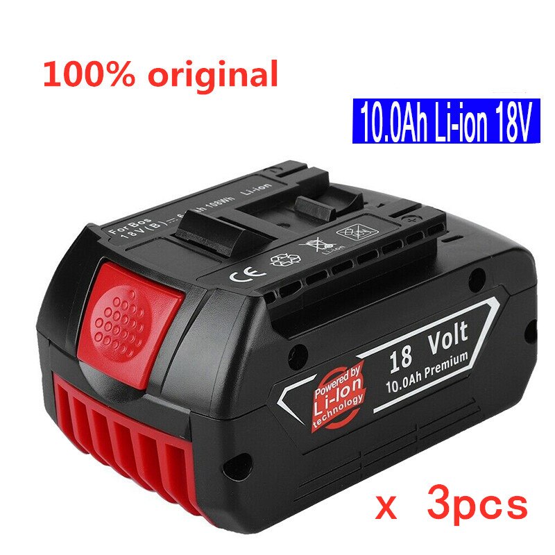 18V 10000mAh Rechargeable For Bosch 18V Battery Backup10.0A Portable Replacement BAT609 Indicator light+3A Battery Charger