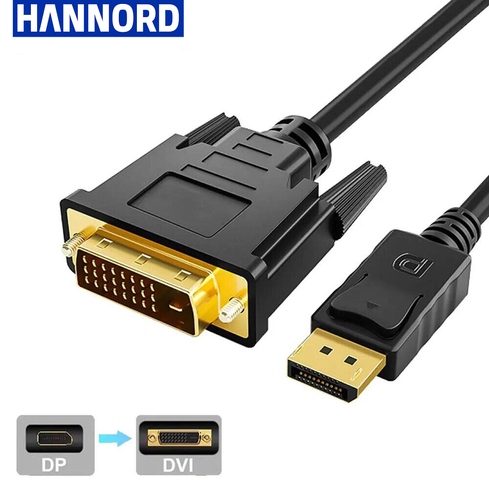Hannord displayport dp till dvi-adapter anslutningskabel konverteringslinje 1.8m fhd för stationär bärbar dator pc tv-skärm projektor