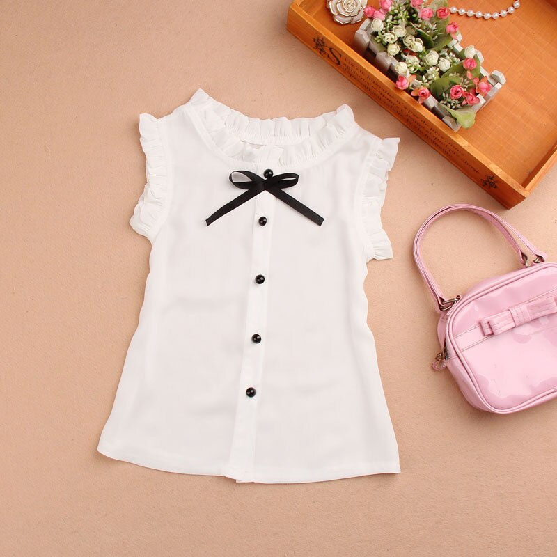 Meisjes witte blouses mouwloze chiffon shirts voor meisjes kleding kinderen schooluniformen zomer studenten tops 18m 4 8 10 12 14