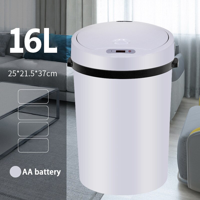 Automatic Sensor Trash Can,16L Big Capacity Touch Free Kitchen Trash Can ,Waste Bin For Bathroom Living Room, USB Charged: battery White