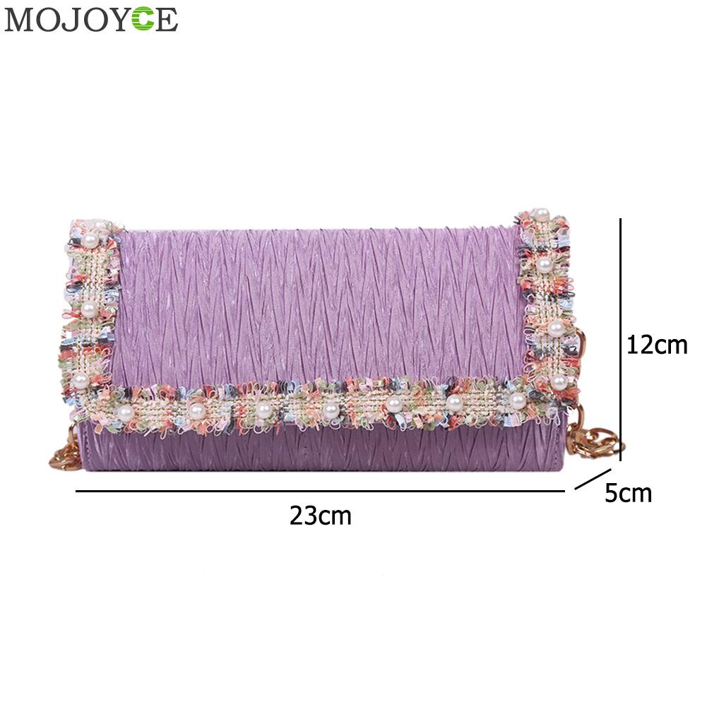 Prachtige boodschappentas, draagbare dames nylon schoudertas met geplooide pareldecoratie, handtassen voor dames, party clutch