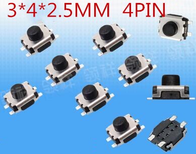 Microinterruptor táctil para llave de coche, pulsador remoto de 4 pines, 3x4x2,5 H, 3x4