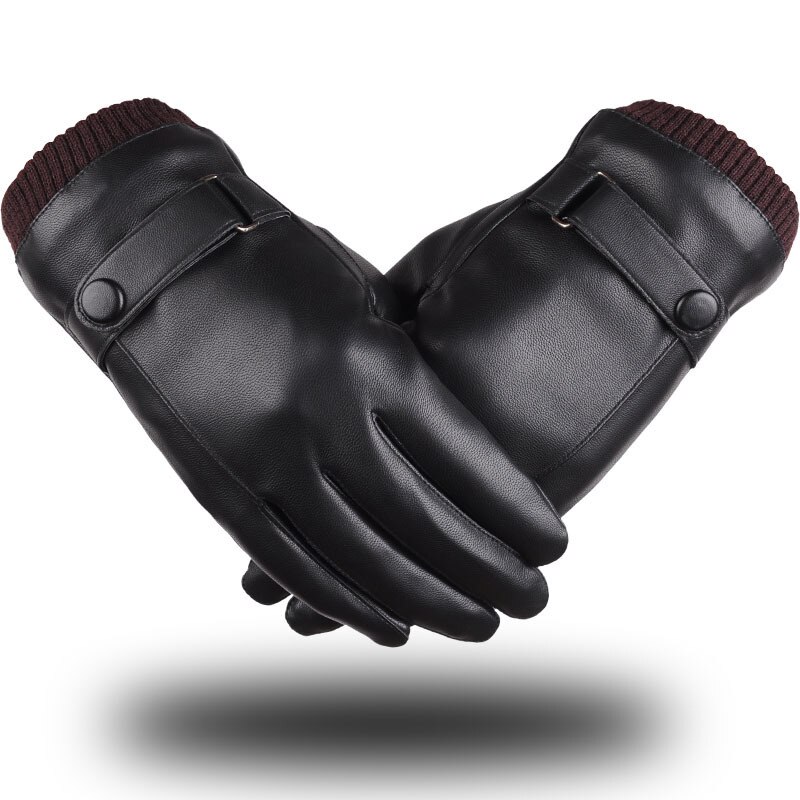 Bison Denim Winter Warm Gloves PU Leather Outdoor Sport Thicken Waterproof Windproof Gloves for Male