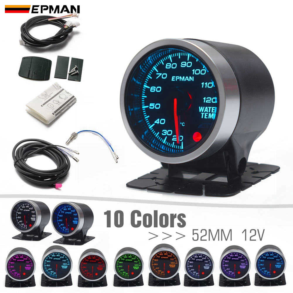 EPMAN 2" 52mm Black Car Auto Digital Multicolour LED Water Temp Temperature LED Gauge Kit+ Pod Holder+Sensor EPXX702