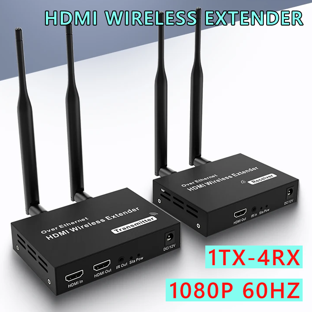 Draadloze hdmi-zender/ontvanger extender 1 tx-4 rx 200m 5.8 ghz 1080p audio-video extender kit met ir hdmi-doorlus voor tv