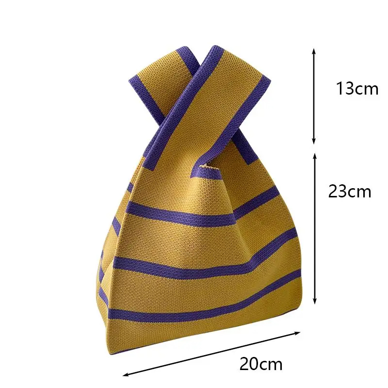 Bolso pequeño tejido hecho a mano para mujer, bolso de muñeca informal, bolso de compras a rayas anchas, Mini bolso de hombro reutilizable para estudiante, 1 ud.