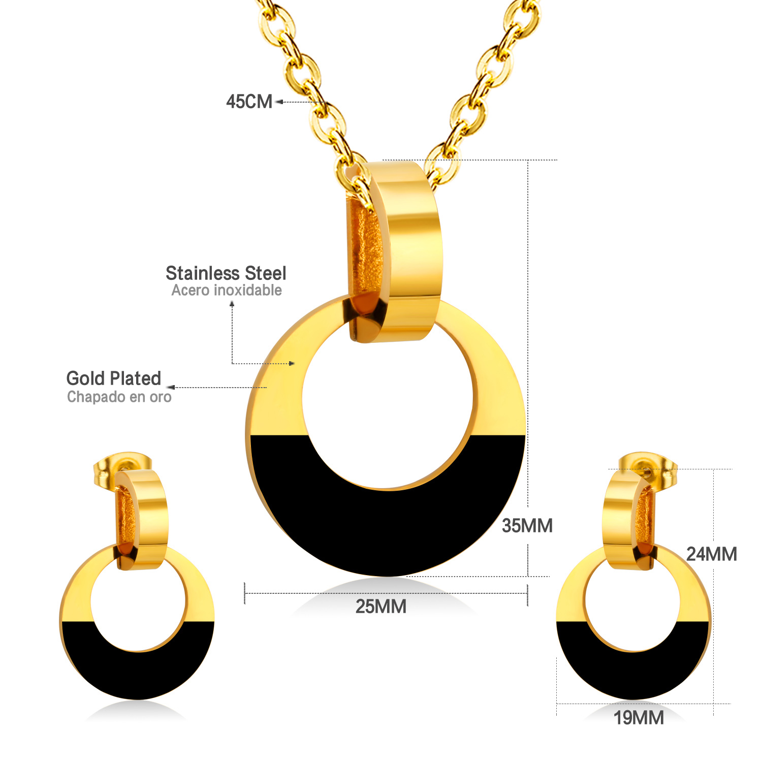 Goud Zirkoon Sieraden Sets Voor Vrouw Engagement Bruiloft Sieraden Valentijnsdag Rvs Ketting Earring: SE901702G