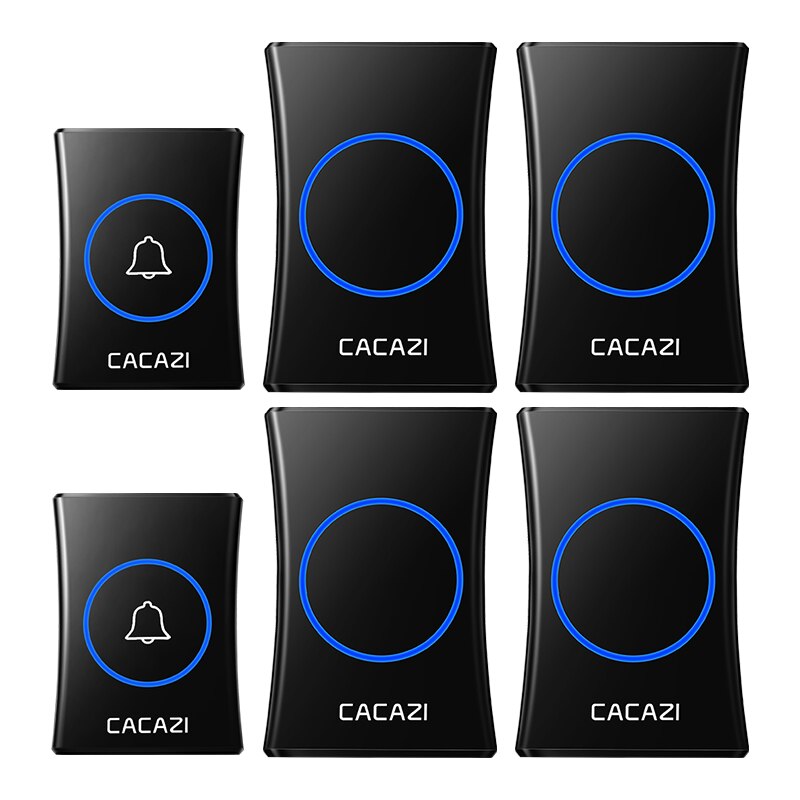 Cacazi-campainha inteligente sem fio para casa., campainha inteligente à prova d&#39;água, 300m, remoto. tomada eua, ue, ru e au. com 2 botões e 4 receptores.: black 2x4 / UK