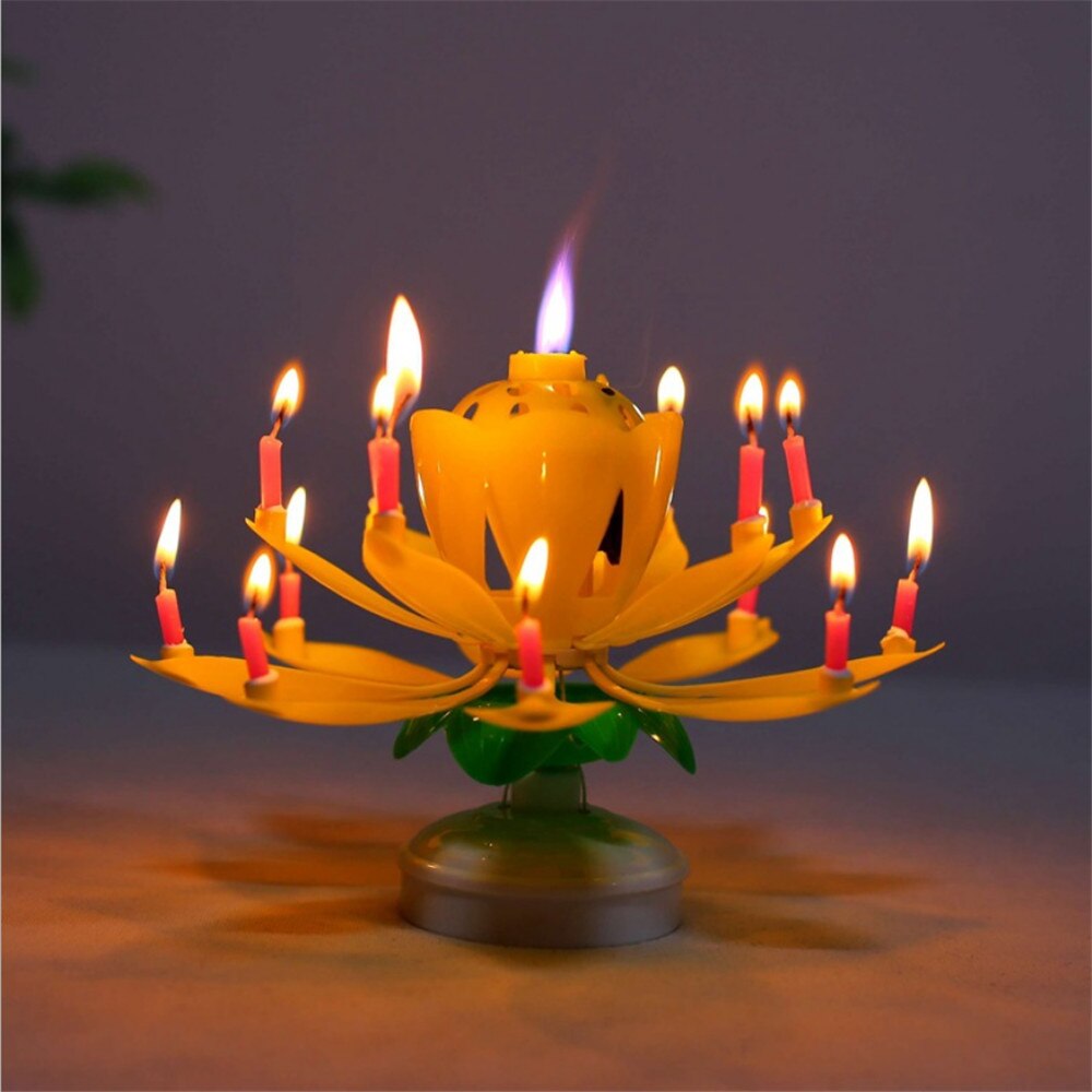 Double Lotus Music Birthday Candle Blossom Rotating Lotus Candle Birthday Cake Candle