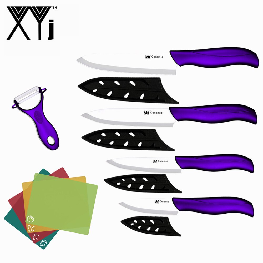 Xyj 9 stk keramiske køkkenknive pp skærebrætter klassificering skærebræt keramisk skræller frugt grøntsag madlavningsværktøj: Lilla