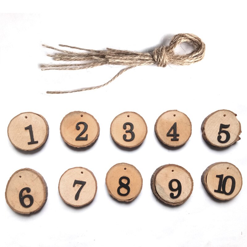 10Pcs/set Round Natural Wood Slices Wedding Table Number Christmas Tree Ornament Decor Party Direction Signs Wedding Decorations: Default Title