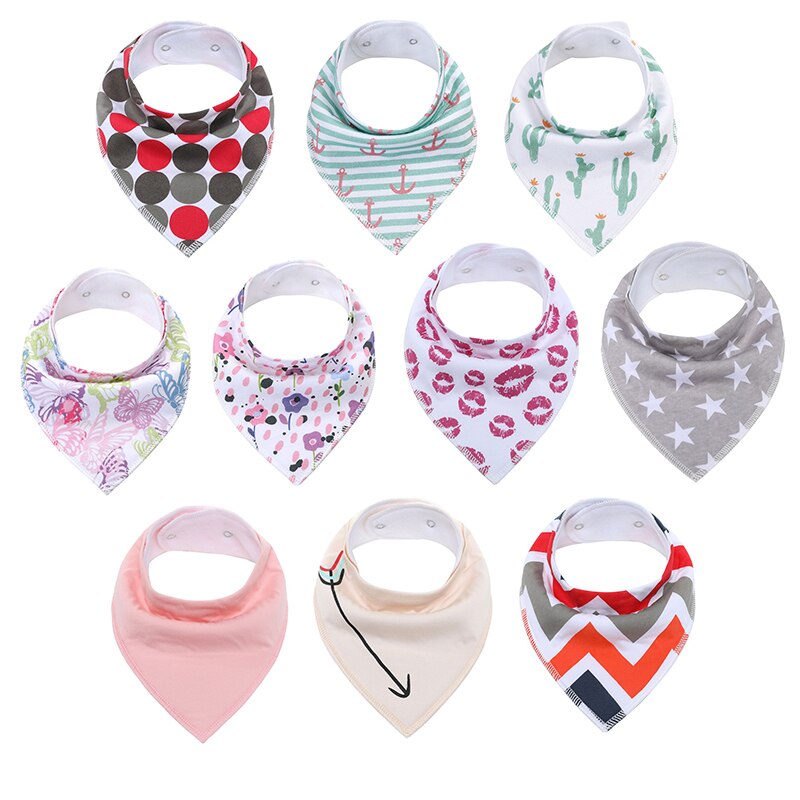 Babero de algodón orgánico superabsorbente para bebé, paquete de 10 Baberos triangulares de 100% algodón, para de Baby Shower: AP1007