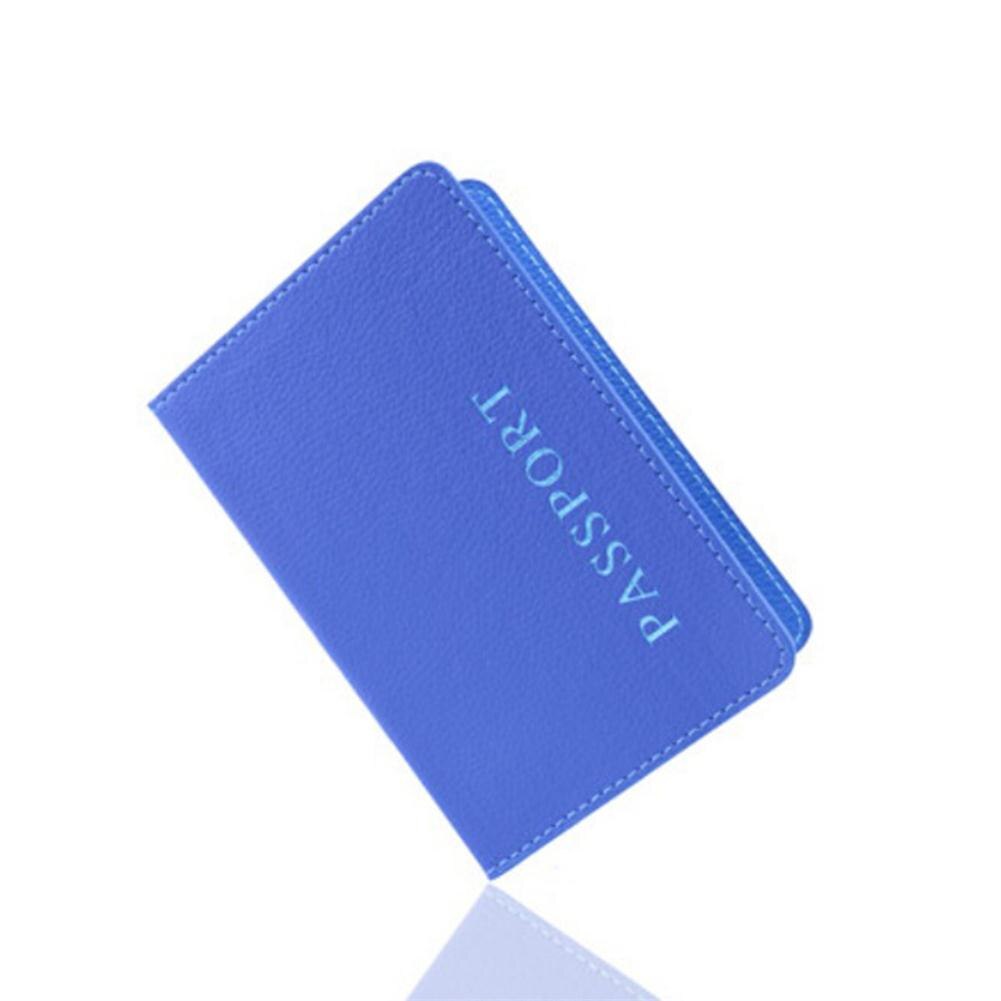 Passport Cover Passport ID Bank Card Note Holder Litchi Grain PU Passports Tickets Holder Passport Bag: Navy Blue
