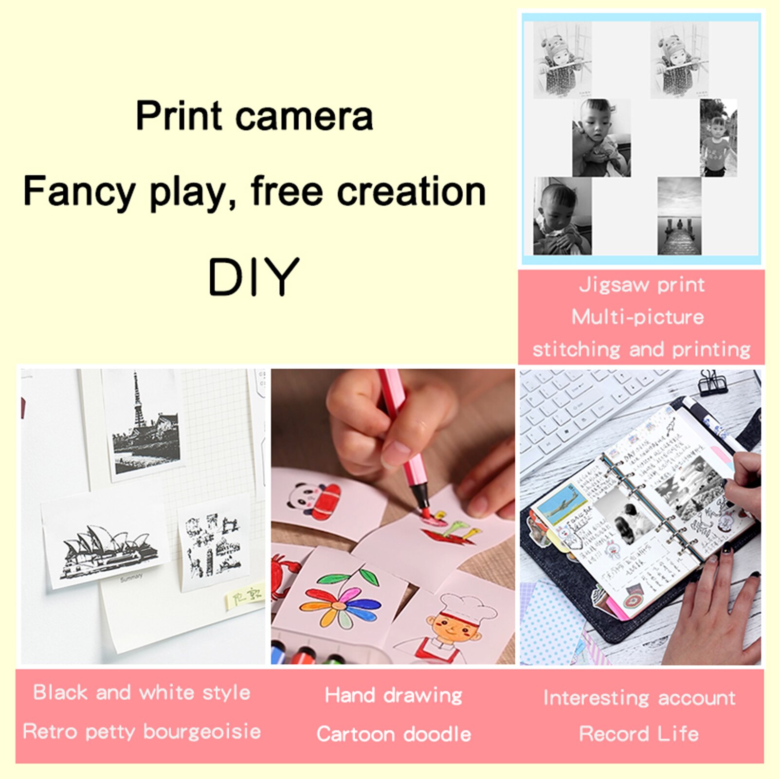 Mini Pocket Printer Camera Instant Print Portable Thermal Printing Machine Wireless Connection for Picture Label DIY Handcraft