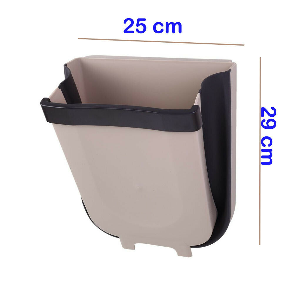 Practical Wall Mounted Folding Waste Bin Kitchen Cabinet Hanging Trash Cans Container Box: Beige Big