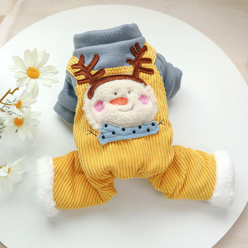 Ropa de invierno para perro, muñeco de nieve, ciervo, Navidad, mono cálido amarillo XS XL con chaqueta de piel, abrigo para cachorro, traje de Shih Tzu, caniche Pomeranian: L