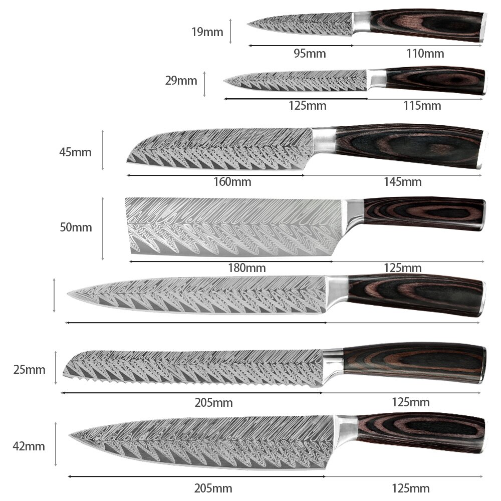 Sowoll 9PCS Kitchen Knives Set Stainless Steel Chef Slicing Bread Cleaver Santoku Utility Paring Knife Wall Knife Storage Tools