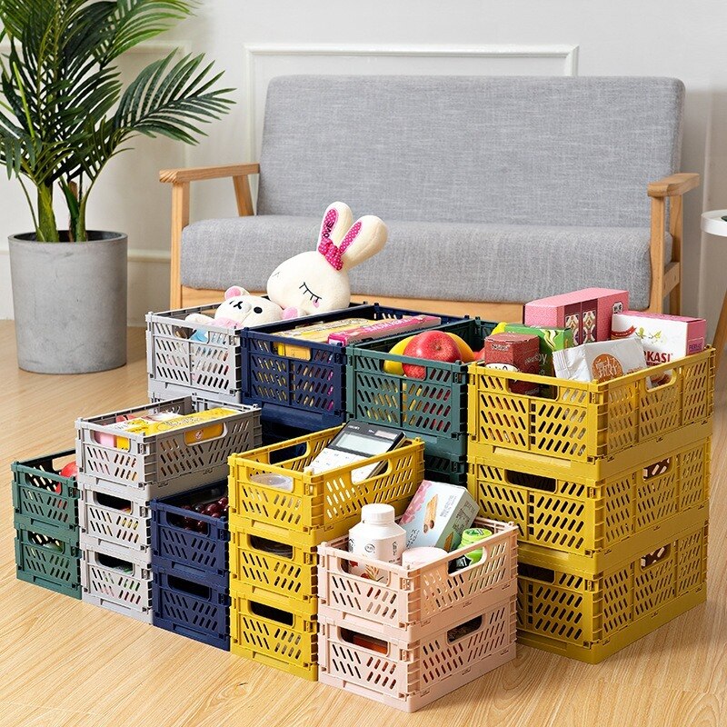 Large Foldable Plastic Storage Box Collapsible Crate Case Desktop Holder Cosmetic Storage Basket Home Office Organizer Container