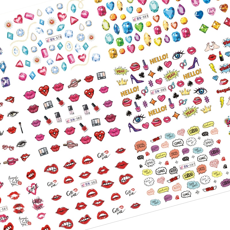 12 stk læber søm vand mærkat valentine negle kunst klistermærker elsker makeup vand overførsel mærkat sæt skyder tatovering folie
