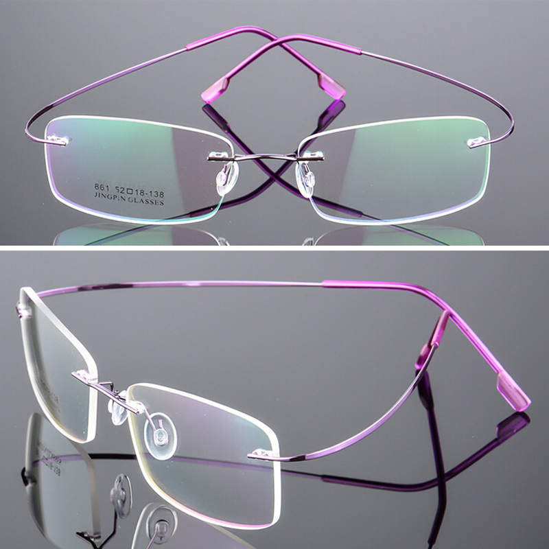 Zilead Ultralight Titanium Rimless Glasses Men Optical Sepectacles Rectangle Plain Frameless Eyeglasses Eyewear For Male: purple