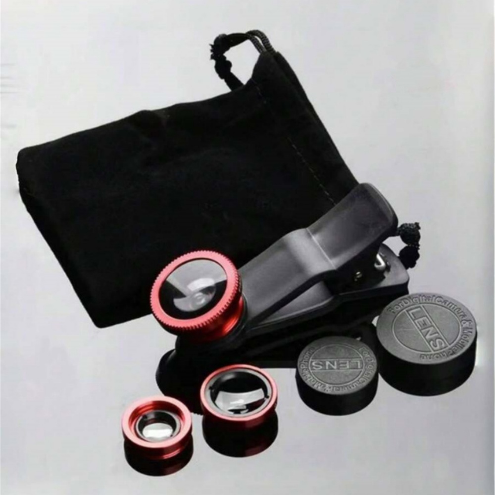 Kit de lentes de cámara ojo de pez Universal 3 en 1, lentes Macro gran angular para teléfono inteligente, lupa con Clip, accesorio de fotografía móvil: Negro