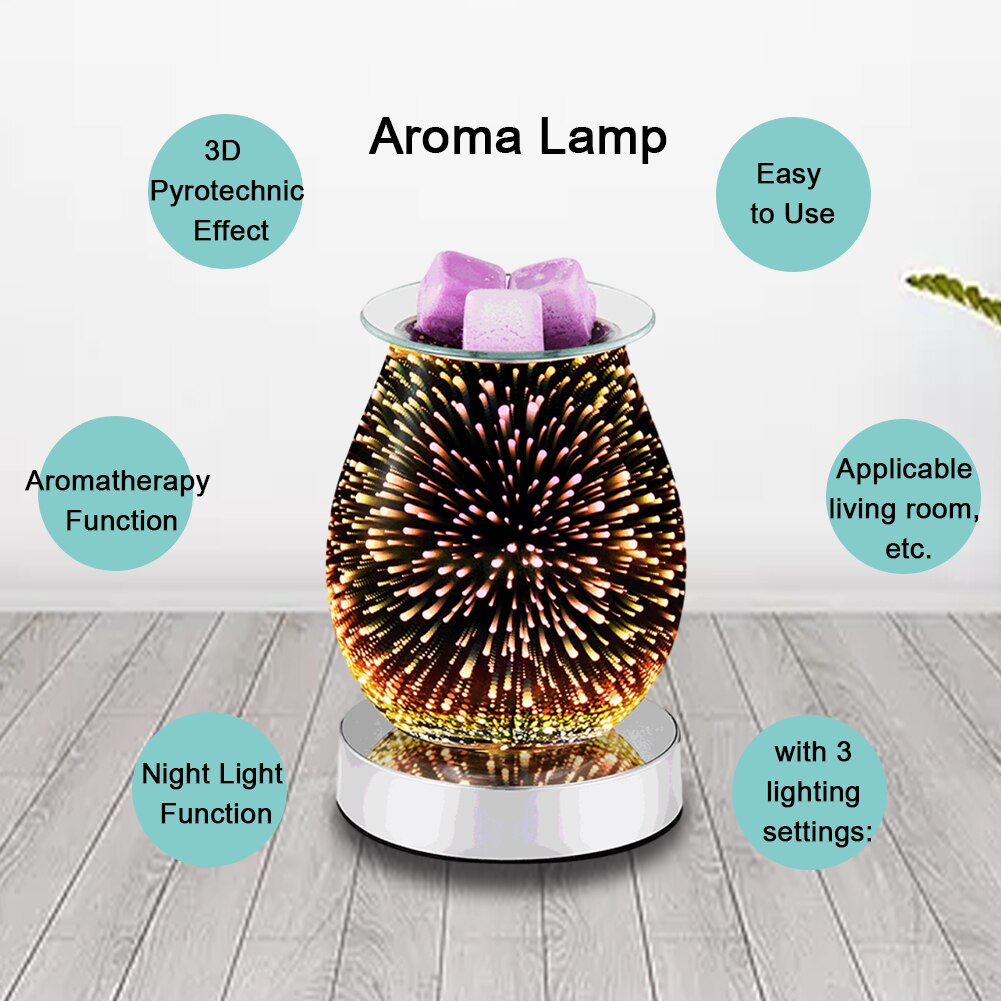 Essential Oil Diffuser Electric Candle Warmer Glass Tart Burner 3D Effect Night Light Wax Melt Warmer For Home Office Bedroom