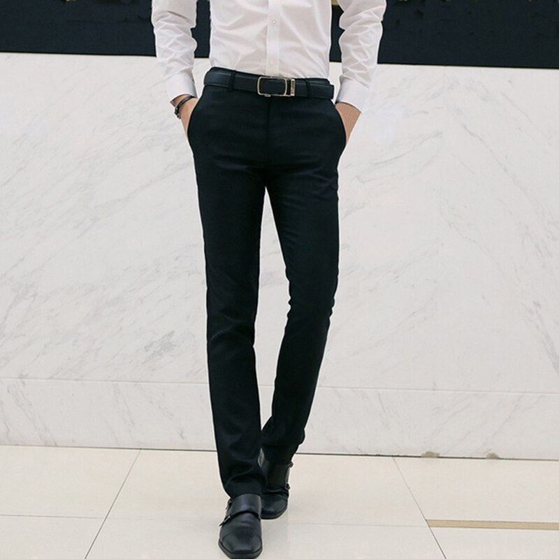 Dress bukser menn dress bukser herre business bukser mann mann rett bukser solid passform smart klassiske bukser: Svart / Xxxl