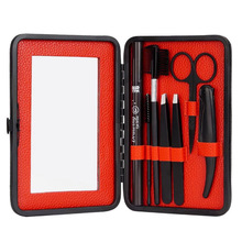 13 Pcs Set Tool Opslag Pak Leer Waterdicht Wenkbrauw Grooming Mannen Wenkbrauw Template Shaper Rvs Schaar Gereedschap Tas