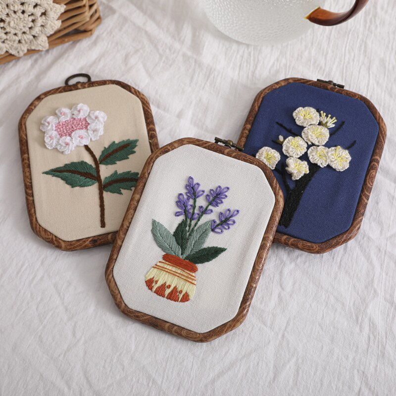 kit di ricamo con motivo a fiori timbrati fai-da-te con kit di ricamo a cerchio per ricamo Vintage ▾ punto croce cucito arte mestiere