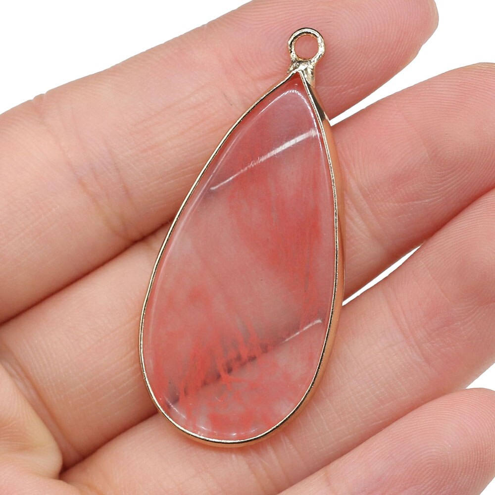 Colgante de Piedra amazonita con forma de gota de agua, piedra Natural, amatista, bricolaje, para collar o fabricación de joyas, 20x45mm: Watermelon Red Stone