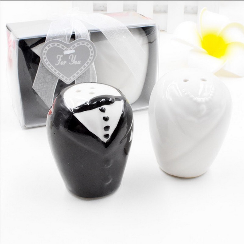 Wedding Bride and Groom Ceramic Salt and Pepper Shakers Bridal Shower Favors