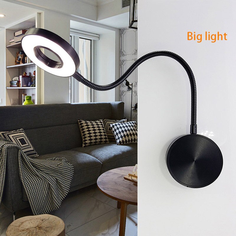 LED-tuyaux-mur-applique 5W 360 ° Chambre à coucher Flexible avec interrupteur à LED, anneau lumineux pour Selfie, lapms muraux d'intérieur pour maquillage, lecture sur le chevet: 11-15W / Black