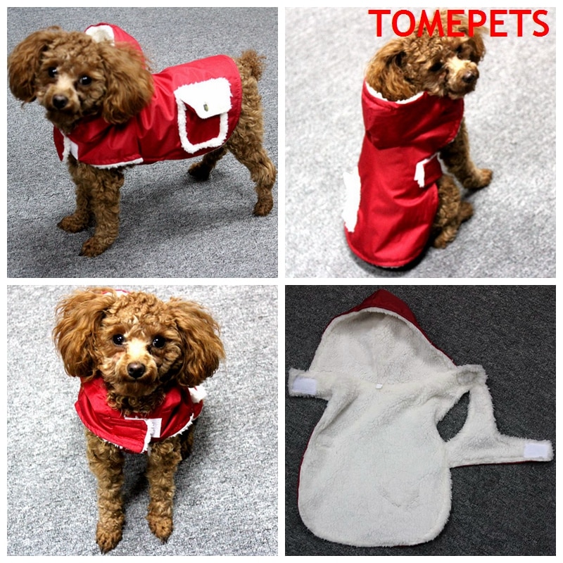 Tomepets kæledyrstøj lille hund vandtæt snetæt vinterfrakkejakke i rød farve med hættetrøje