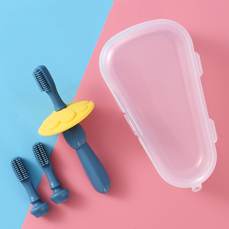 Silicone Kids Training Toothbrush Super Soft Children Baby Dental Oral Care Tooth Brushes Infant Toddler Teeth Cleaning Tools: Blue Box