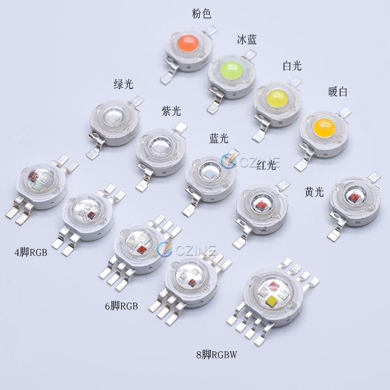 50pcs/bag Czinelight High Power Lamp Beads 8pin 3w Rgbw Full Color Emitting Led Diode